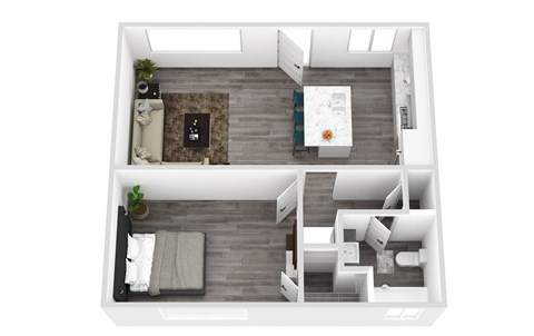 Floor plan for 1 bed, 1 bath, 602 sqft